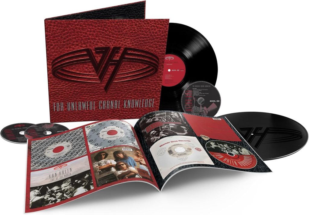 A comprehensive Van Halen Right Now era expanded box set for the album For Unlawful Carnal Knowledge featuring vinyl records, CDs, and a photo booklet.