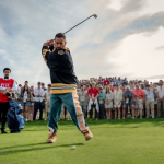 Happy Gilmore 2 promotional image featuring a golf club and retro comedy vibe.