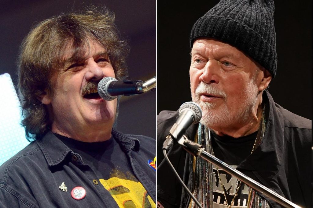 Randy Bachman and Burton Cummings Reunite for Guess Who Encore - Classic Rock Artists Randy Bachman and Burton Cummings of The Guess Who performing separately at microphones during reunion announcements.