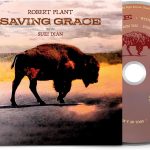 Robert Plant Saving Grace album cover featuring buffalo silhouette against sunset sky with CD.