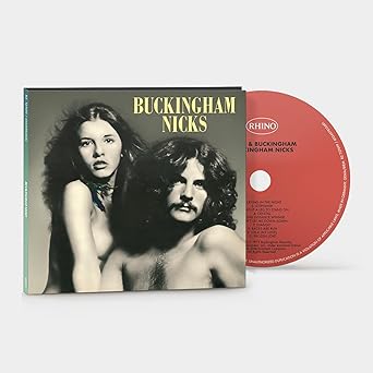 Buckingham Nicks - 1973 Album Reissue (CD) - Classic Rock Artists Alt Text: Buckingham Nicks 1973 album cover reissue showing Stevie Nicks and Lindsey Buckingham in iconic black and white portrait with red Rhino Records CD.