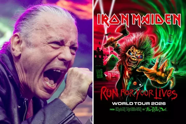 Iron Maiden 2026 Tour: Bruce Dickinson and Run For Your Lives World Tour Poster - Classic Rock Artists Iron Maiden 2026 tour announcement featuring Bruce Dickinson performing live and Run For Your Lives World Tour 2026 poster with Eddie mascot.