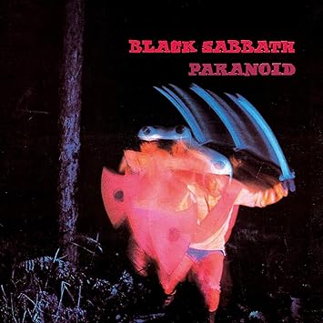 Paranoid by Black Sabbath album cover 1970 featuring pink warrior with sword.