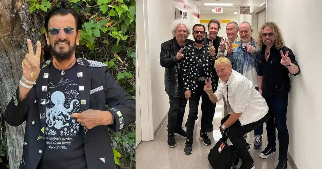Ringo Starr 2026 tour announcement with All Starr Band members displaying peace signs