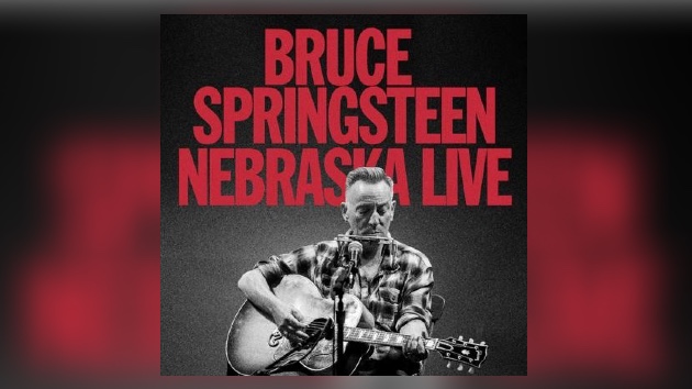 Bruce Springsteen Nebraska Live album cover featuring black and white photo of Springsteen with acoustic guitar at microphone