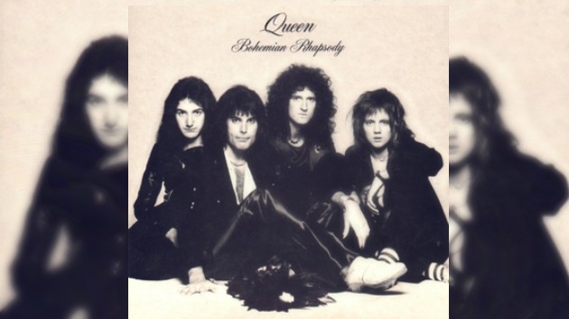 Queen band members celebrating Bohemian Rhapsody 50th anniversary with classic 1975 promotional photo