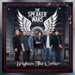 The Speaker Wars holiday single Brighten the Corner artwork featuring band members with winged logo