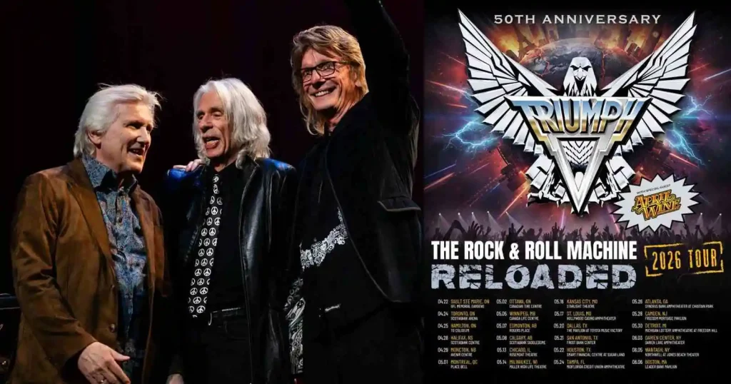 Triumph 2026 reunion tour announcement featuring original members and The Rock & Roll Machine Reloaded tour dates.