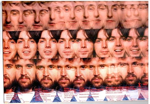 Wings at the Speed of Sound album cover 1976 featuring repeated faces of Paul McCartney Linda McCartney Denny Laine Jimmy McCulloch Joe English