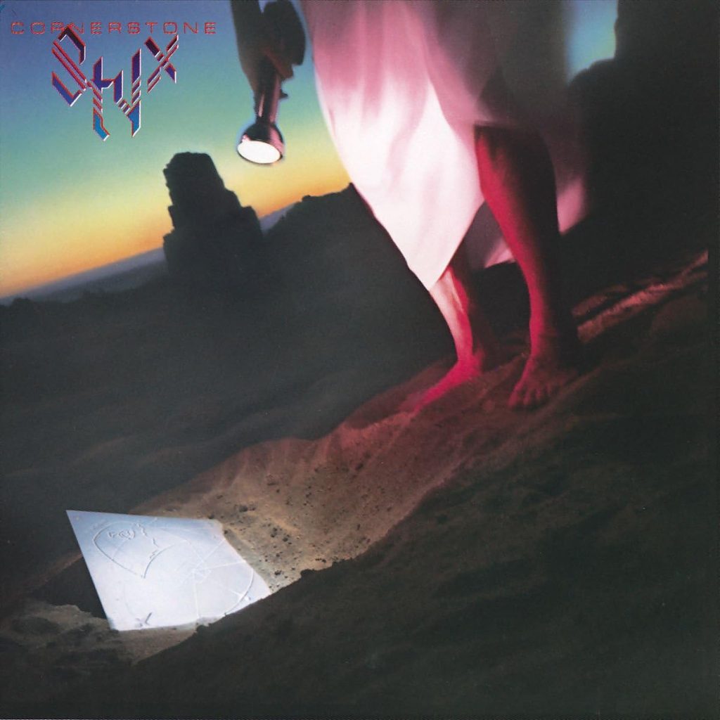 The metallic silver album cover for styx Cornerstone.