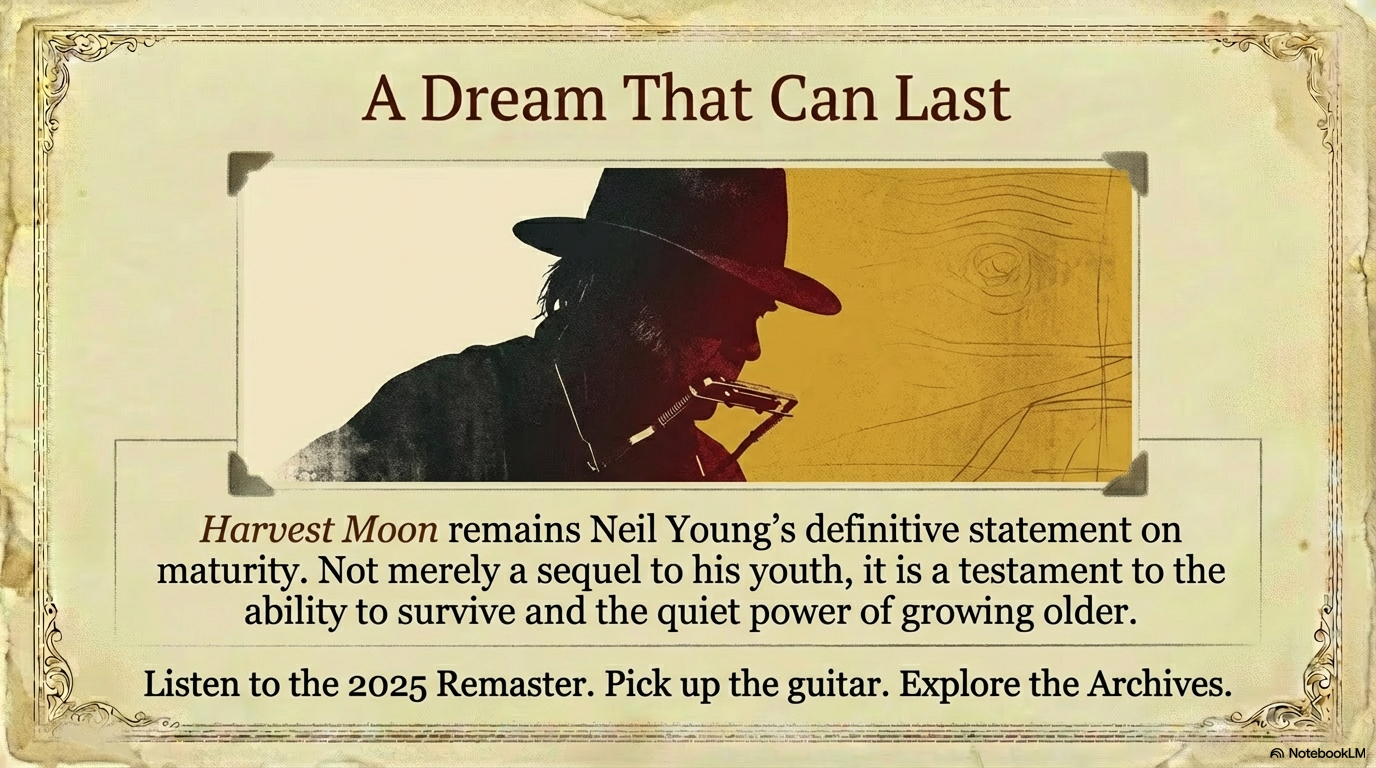 Neil Young Harvest Moon album era performance capturing the intimate acoustic atmosphere