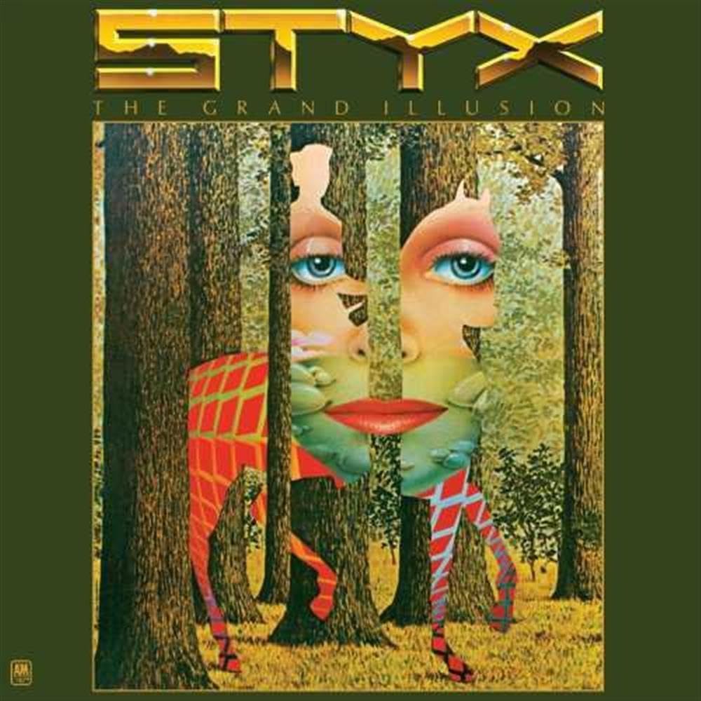 High-resolution album cover for styx the grand illusion featuring the iconic forest and mirror artwork.