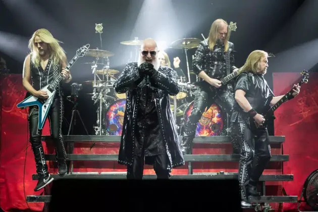 Judas Priest in concert during the 2026 Faithkeepers European Tour with Rob Halford commanding the stage