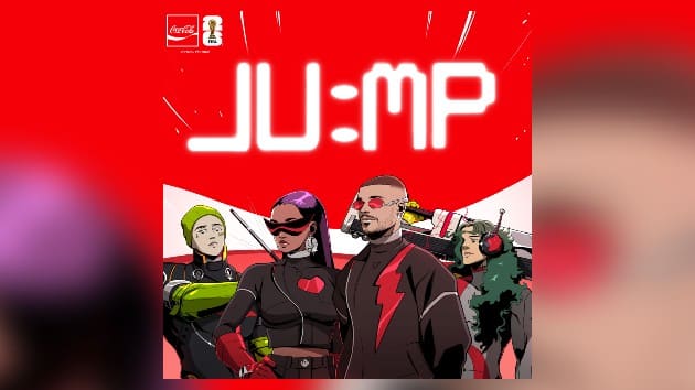 The official single artwork for the Steve Vai Van Halen Jump World Cup 2026 anthem, showing stylized anime characters and the large digital text JUMP
