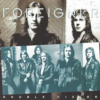 Foreigner Double Vision album cover featuring Foreigner Hot Blooded with stark minimalist black and white artwork.